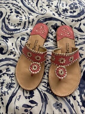 Palm Beach Sandals Pink Floral Leather Thong Slip-Ons